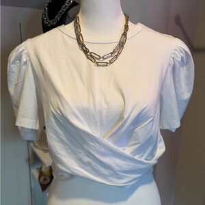 A.L.C. Cream Puff Sleeve Wrap T-Shirt Blouse